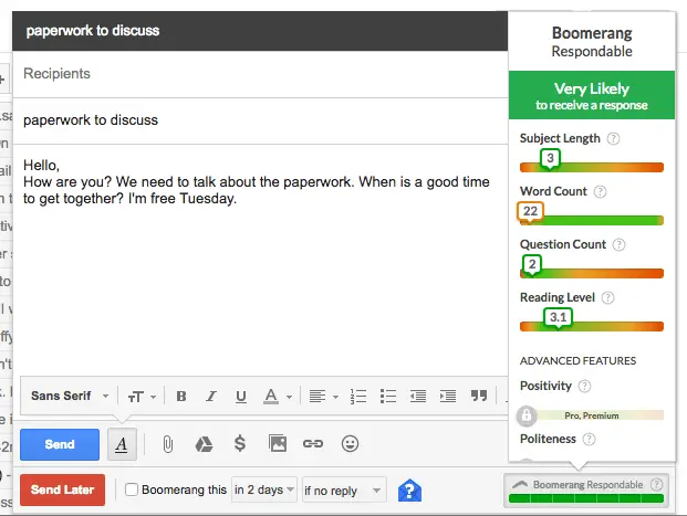 Boomerang for Gmail interface