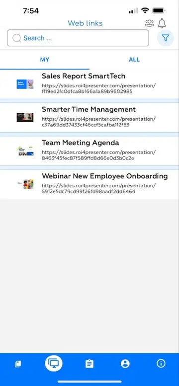 mobile app created links tab