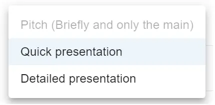 presentation type dropdown list