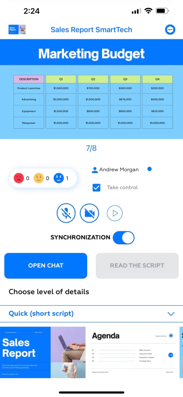 presentation screen in mobile app